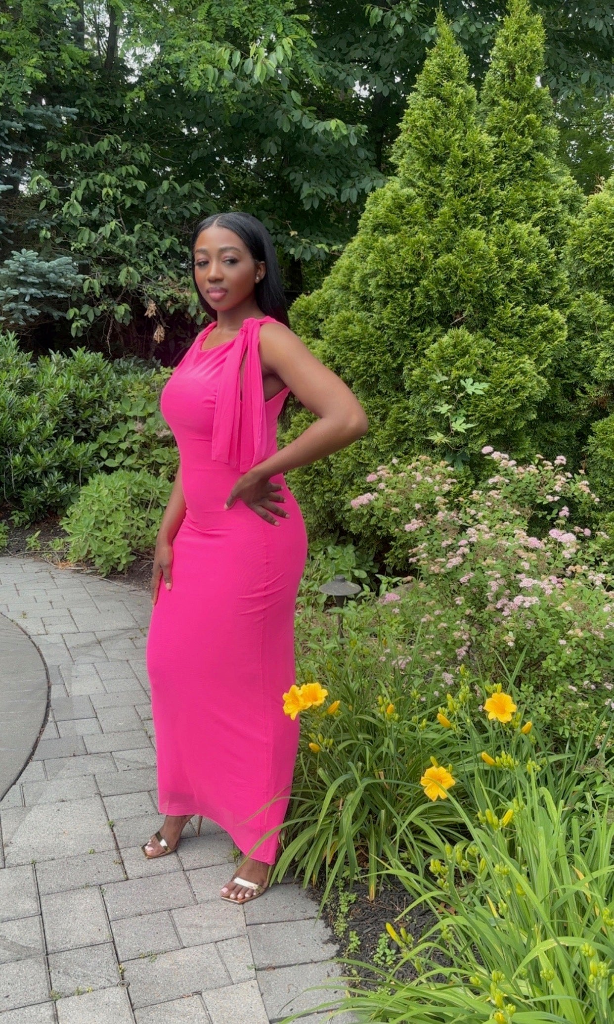 Hot Pink Shoulder Tie Dress