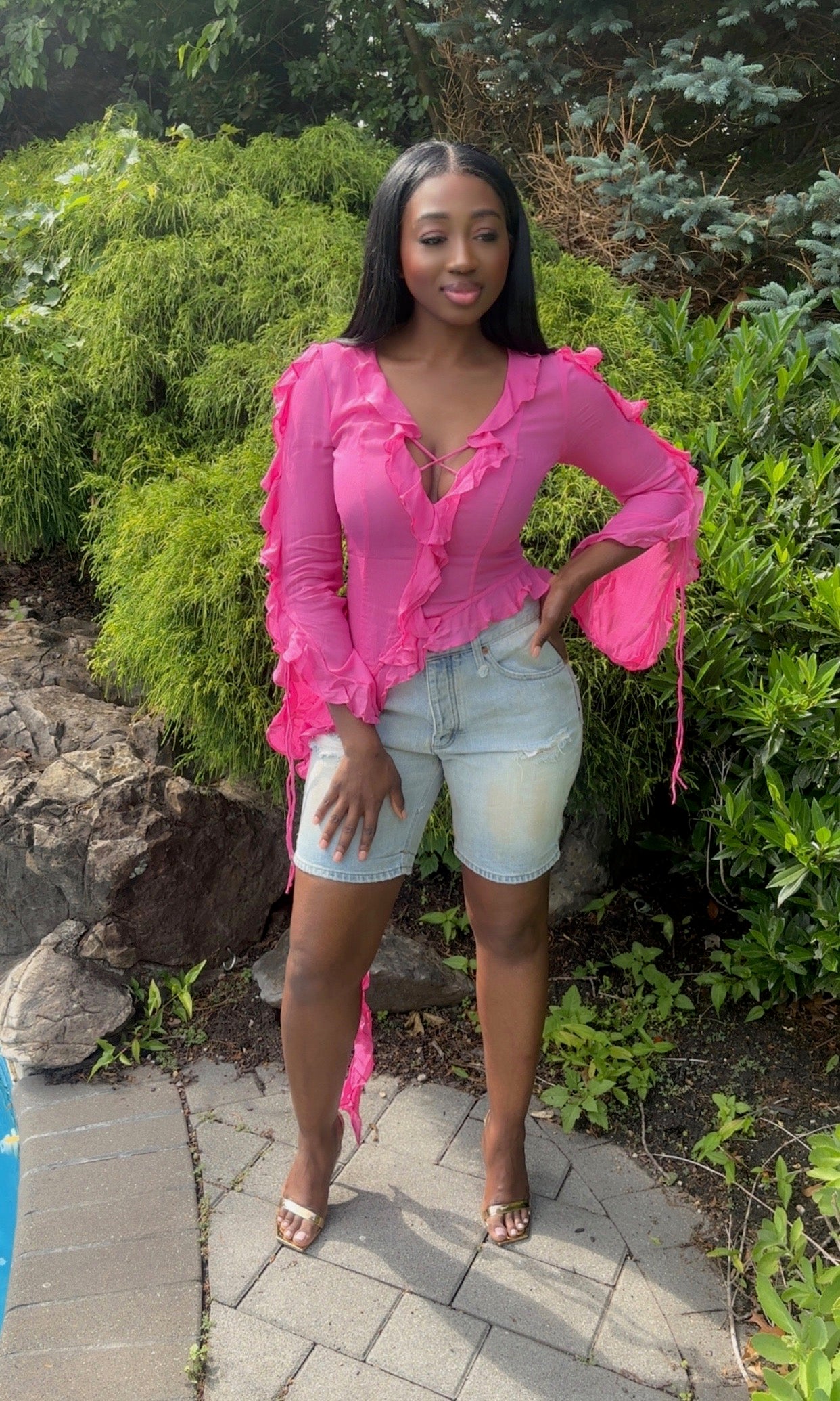 Fuchsia Ruffle Blouse up