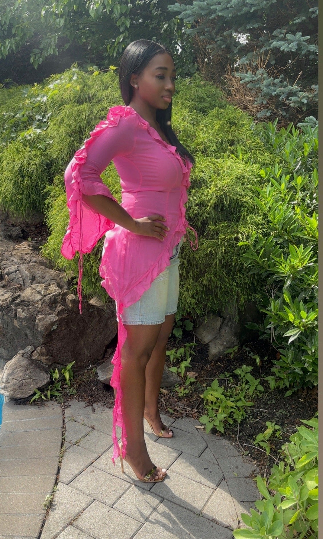 Fuchsia Ruffle Blouse up